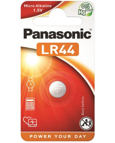 Батарейка Panasonic LR-44EL/1B лужна LR44 (A76, AG13, G13A, PX76, GP76A, RW82) блістер, 1 шт.