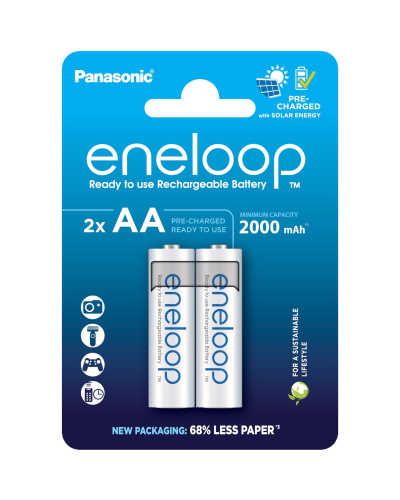 Panasonic Eneloop BK-3MCDE/2CP NI-MH Battery AA 2000 mAh, 2 pcs.