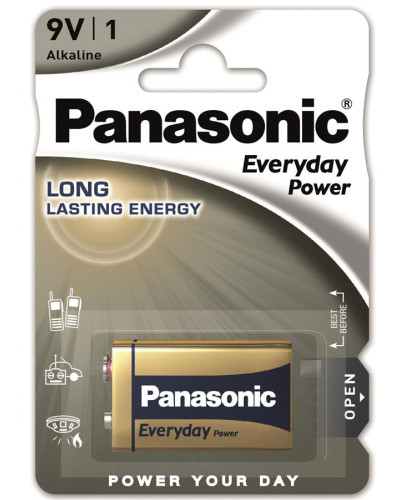 Батарейка Panasonic 6LR61REE/1B EVERYDAY POWER лужна 6LR61(6LF22, MN1604, MX1604, Крона) блістер, 1 шт.