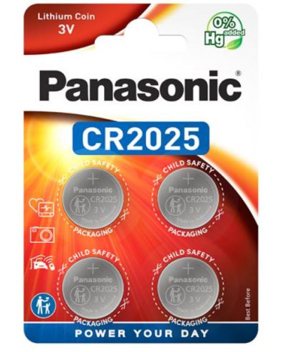 Батарейка Panasonic CR-2025EL/4B литиевая CR2025 блистер, 4 шт.