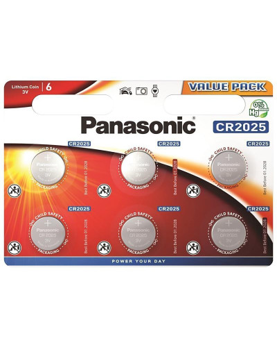 Батарейка Panasonic CR-2025EL/6B литиевая CR2025 блистер, 6 шт.